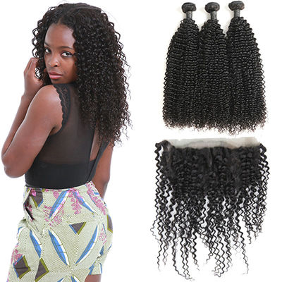 Chưa qua chế biến 360 ren phía trước dệt Kinky Curl 3 bó không hư hỏng tóc nhà cung cấp